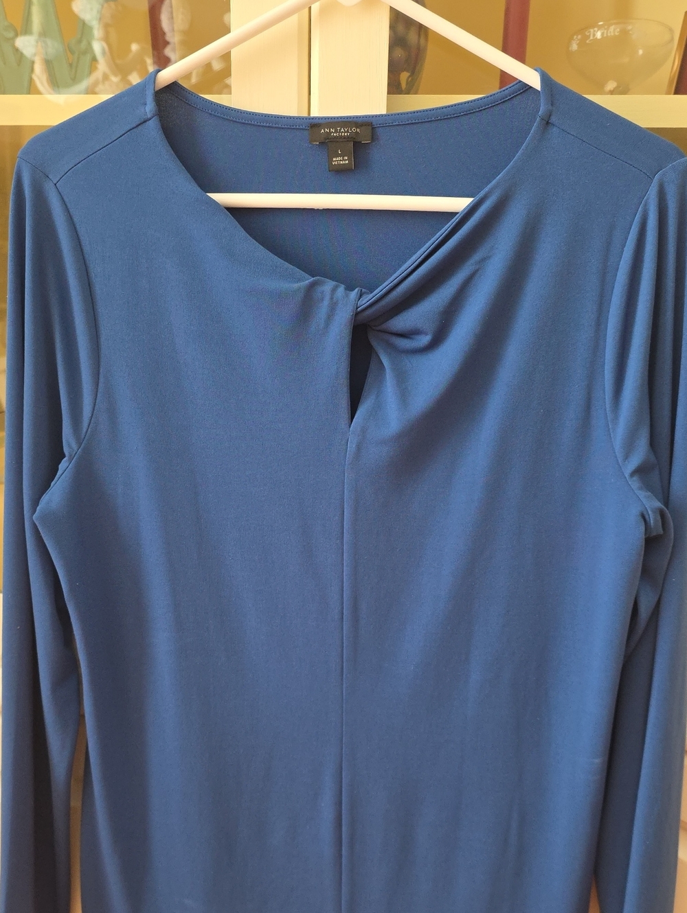 Ann Taylor Royal Blue Twist-Neck Long Sleeve Top